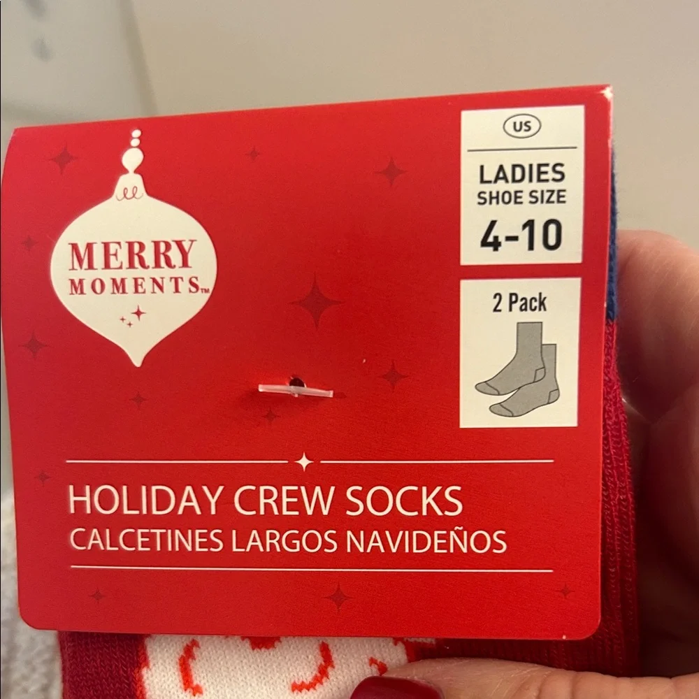 2 Pair Santa and Snowmen Red and Blue Holiday Crew Socks Size 4-10